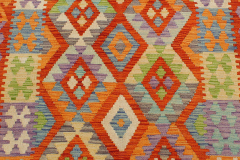 handmade Geometric Kilim Rust Blue Hand-Woven RECTANGLE 100% WOOL area rug 3 x 4