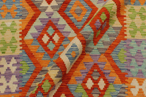 handmade Geometric Kilim Rust Blue Hand-Woven RECTANGLE 100% WOOL area rug 3 x 4
