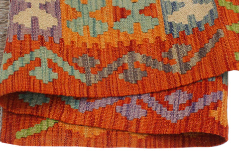 handmade Geometric Kilim Rust Blue Hand-Woven RECTANGLE 100% WOOL area rug 3 x 4