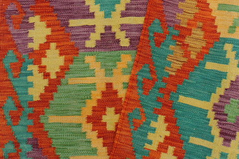 handmade Geometric Kilim Rust Gold Hand-Woven RECTANGLE 100% WOOL area rug 3 x 4