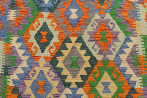 handmade Geometric Kilim Rust Blue Hand-Woven RECTANGLE 100% WOOL area rug 3 x 3