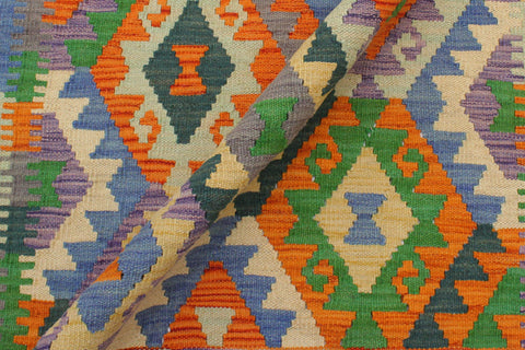 handmade Geometric Kilim Rust Blue Hand-Woven RECTANGLE 100% WOOL area rug 3 x 3