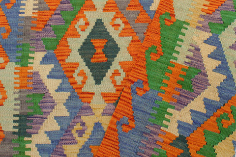 handmade Geometric Kilim Rust Blue Hand-Woven RECTANGLE 100% WOOL area rug 3 x 3