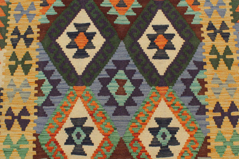 handmade Geometric Kilim Rust Gold Hand-Woven RECTANGLE 100% WOOL area rug 3 x 5