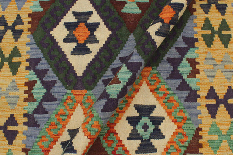 handmade Geometric Kilim Rust Gold Hand-Woven RECTANGLE 100% WOOL area rug 3 x 5