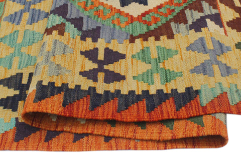 handmade Geometric Kilim Rust Gold Hand-Woven RECTANGLE 100% WOOL area rug 3 x 5