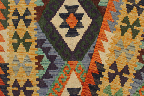 handmade Geometric Kilim Rust Gold Hand-Woven RECTANGLE 100% WOOL area rug 3 x 5