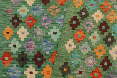 handmade Modern Kilim Green Blue Hand-Woven RECTANGLE 100% WOOL area rug 3x4