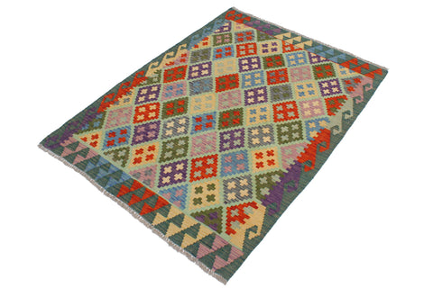 handmade Geometric Kilim Blue Green Hand-Woven RECTANGLE 100% WOOL area rug 3 x 5