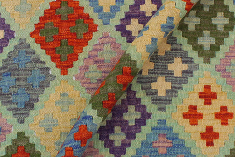 handmade Geometric Kilim Blue Green Hand-Woven RECTANGLE 100% WOOL area rug 3 x 5