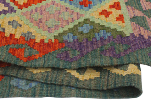 handmade Geometric Kilim Blue Green Hand-Woven RECTANGLE 100% WOOL area rug 3 x 5