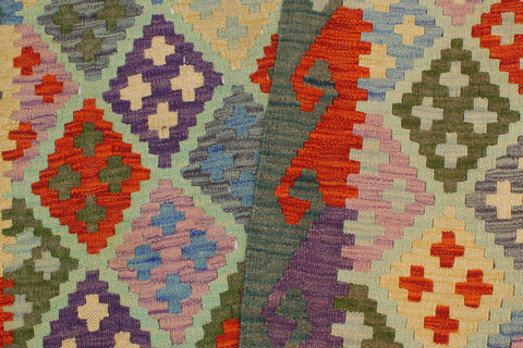 handmade Geometric Kilim Blue Green Hand-Woven RECTANGLE 100% WOOL area rug 3 x 5