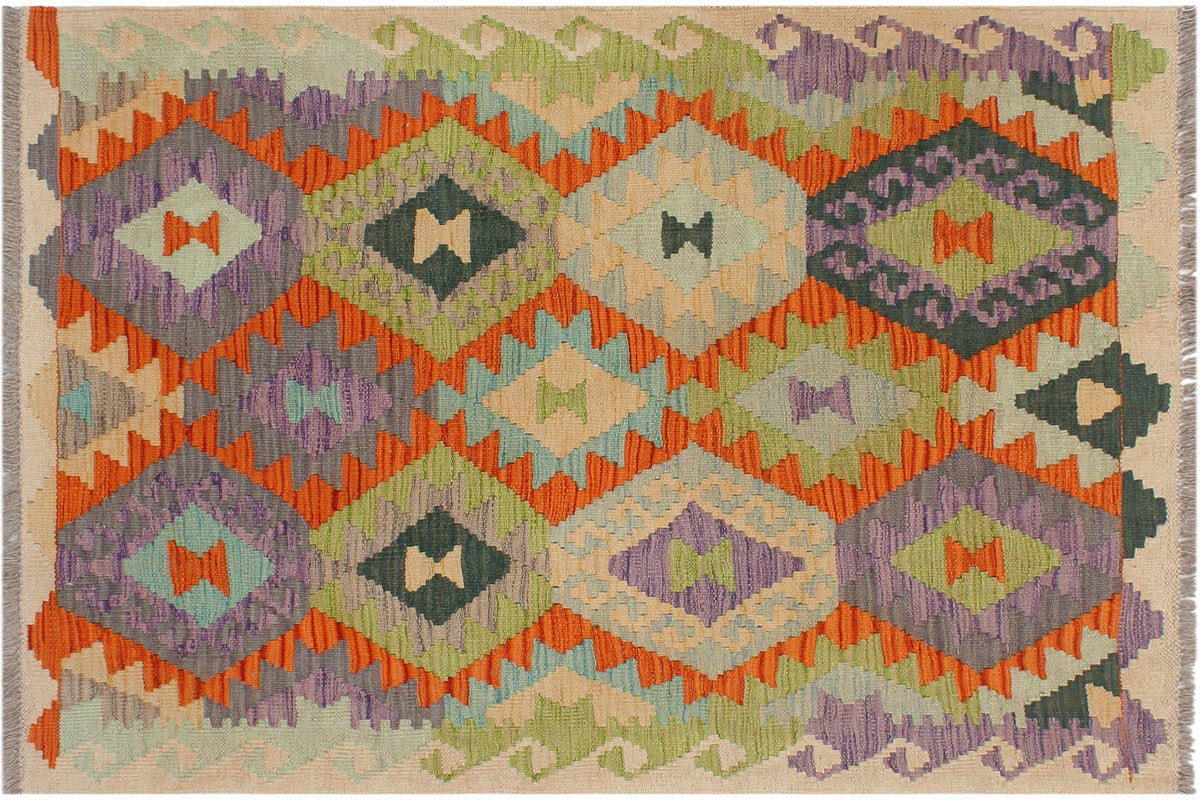 handmade Geometric Kilim Rust Beige Hand-Woven RECTANGLE 100% WOOL area rug 3 x 4