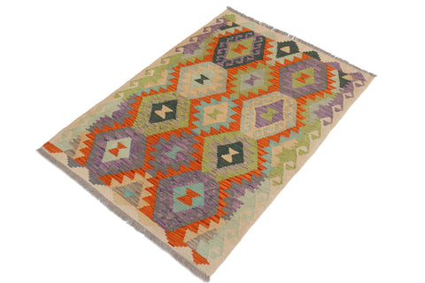 handmade Geometric Kilim Rust Beige Hand-Woven RECTANGLE 100% WOOL area rug 3 x 4