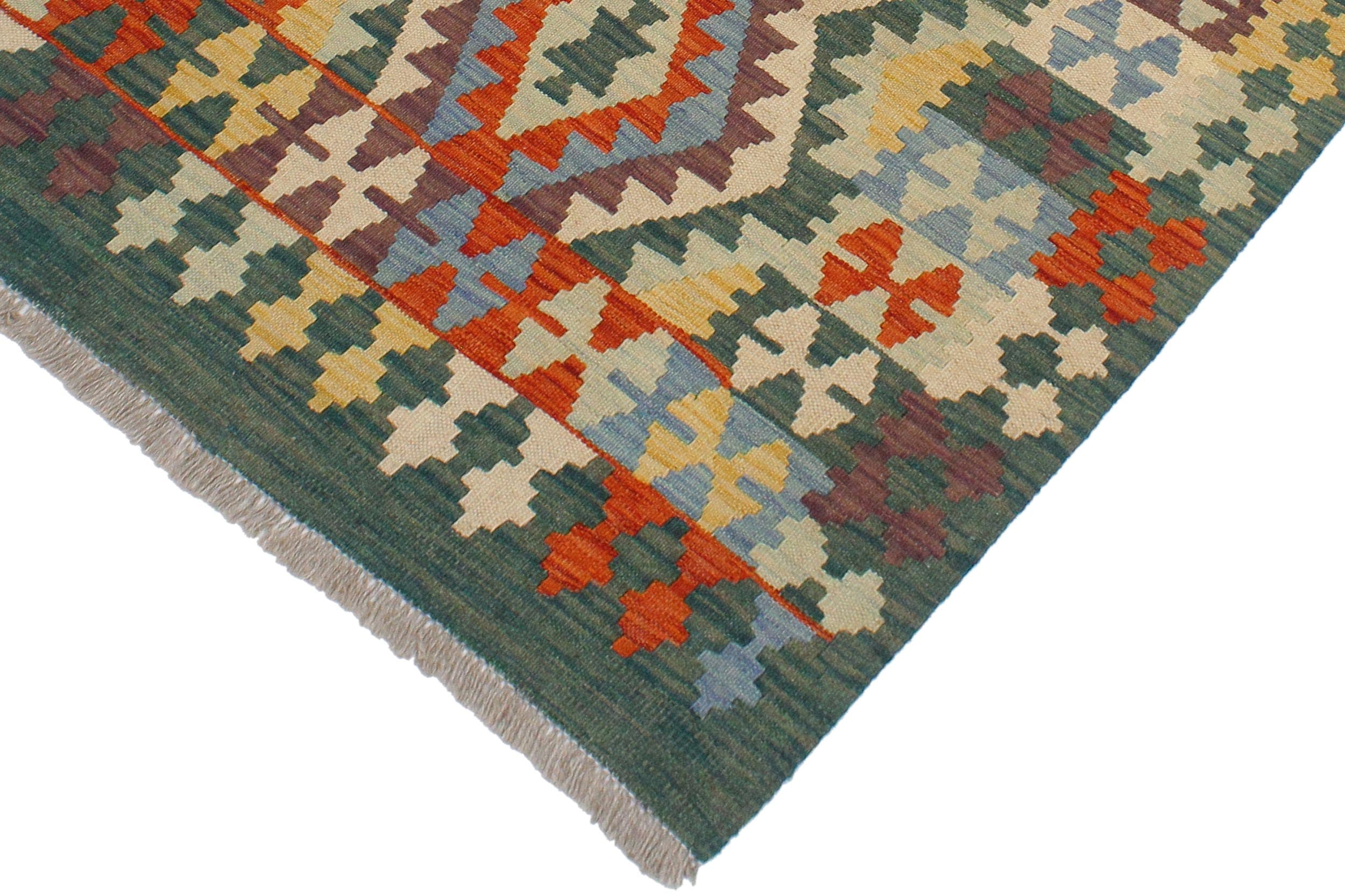 handmade Geometric Kilim Blue Green Hand-Woven RECTANGLE 100% WOOL area rug 3' x 4'