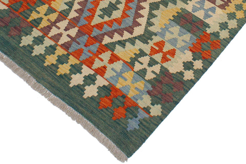 handmade Geometric Kilim Blue Green Hand-Woven RECTANGLE 100% WOOL area rug 3' x 4'