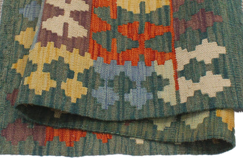 handmade Geometric Kilim Blue Green Hand-Woven RECTANGLE 100% WOOL area rug 3' x 4'