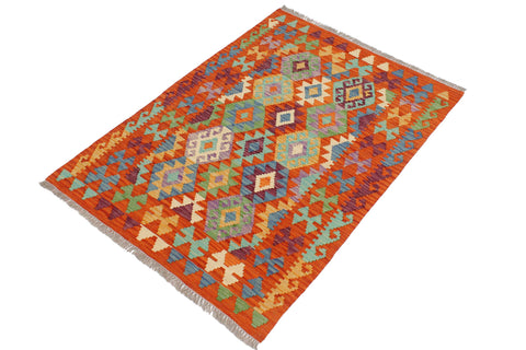handmade Geometric Kilim Rust Blue Hand-Woven RECTANGLE 100% WOOL area rug 3 x 4