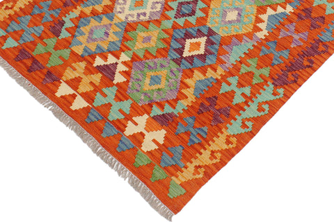 handmade Geometric Kilim Rust Blue Hand-Woven RECTANGLE 100% WOOL area rug 3 x 4