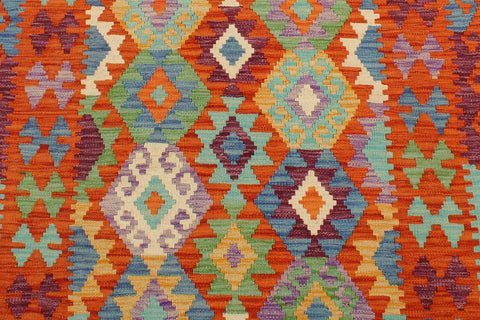 handmade Geometric Kilim Rust Blue Hand-Woven RECTANGLE 100% WOOL area rug 3 x 4