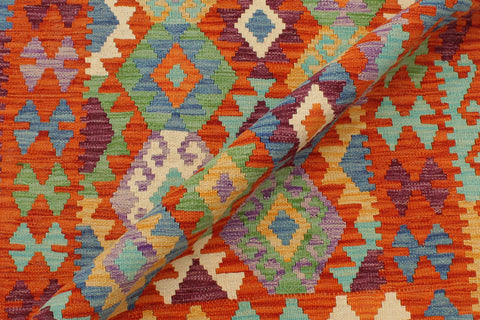 handmade Geometric Kilim Rust Blue Hand-Woven RECTANGLE 100% WOOL area rug 3 x 4