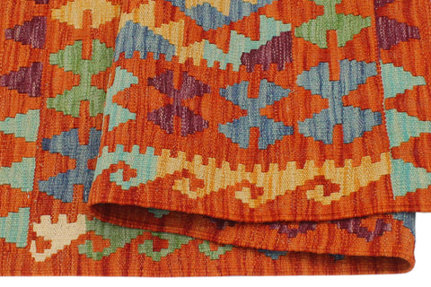 handmade Geometric Kilim Rust Blue Hand-Woven RECTANGLE 100% WOOL area rug 3 x 4