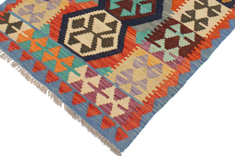 handmade Geometric Kilim Blue Rust Hand-Woven RECTANGLE 100% WOOL area rug 3' x 4'