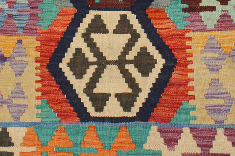 handmade Geometric Kilim Blue Rust Hand-Woven RECTANGLE 100% WOOL area rug 3' x 4'