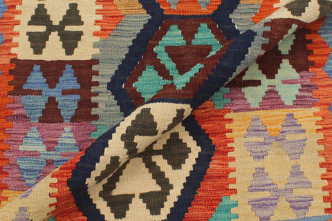 handmade Geometric Kilim Blue Rust Hand-Woven RECTANGLE 100% WOOL area rug 3' x 4'