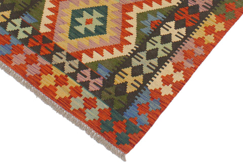 handmade Geometric Kilim Rust Charcoal Hand-Woven RECTANGLE 100% WOOL area rug 3' x 4'
