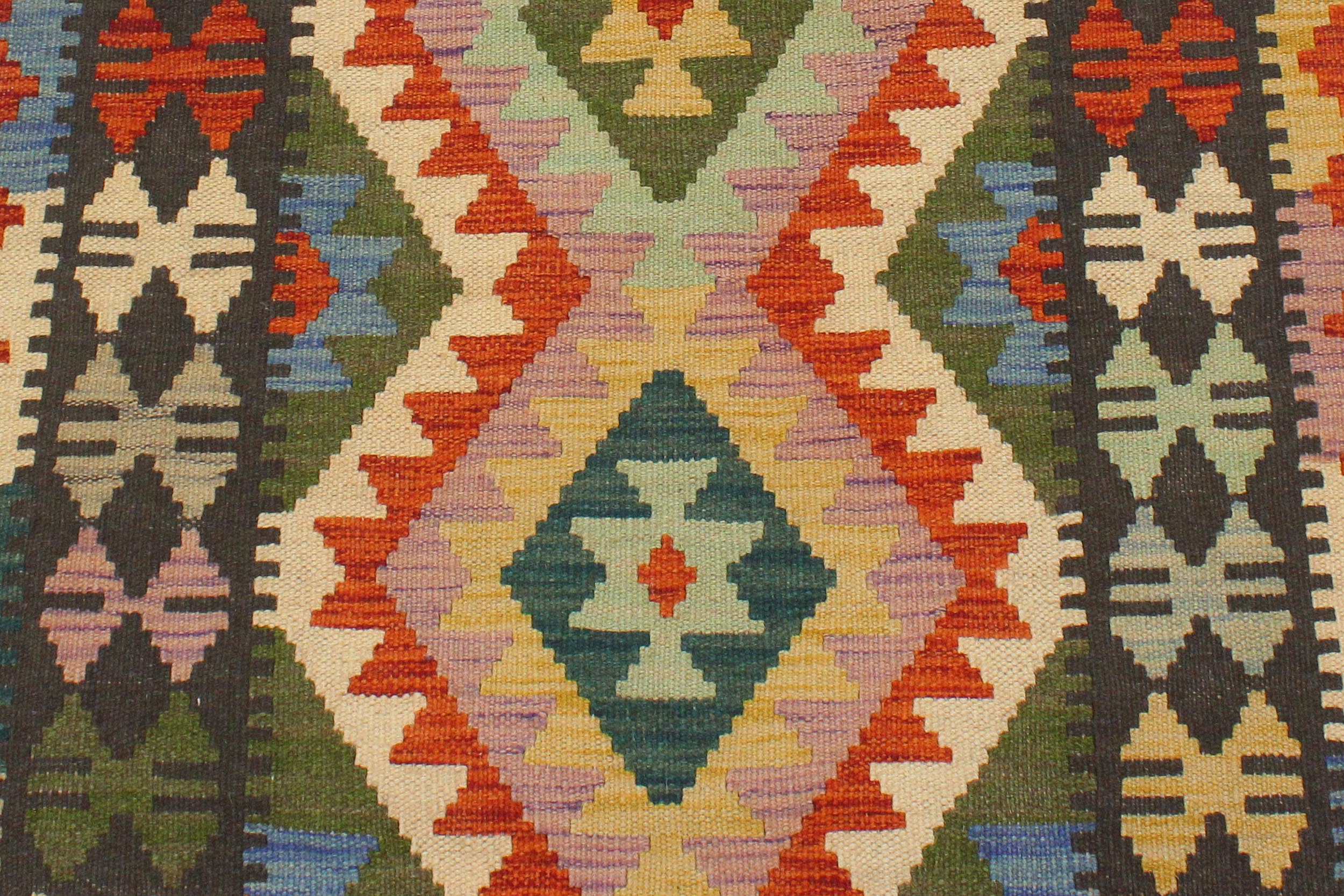 handmade Geometric Kilim Rust Charcoal Hand-Woven RECTANGLE 100% WOOL area rug 3' x 4'