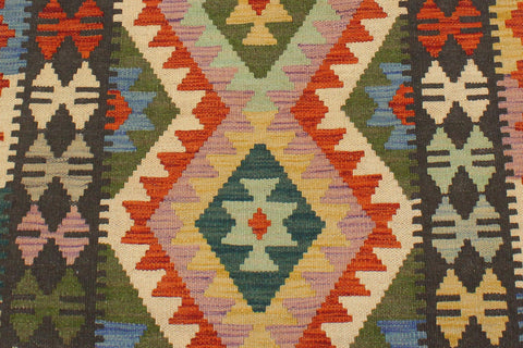 handmade Geometric Kilim Rust Charcoal Hand-Woven RECTANGLE 100% WOOL area rug 3' x 4'