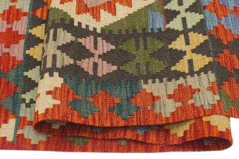 handmade Geometric Kilim Rust Charcoal Hand-Woven RECTANGLE 100% WOOL area rug 3' x 4'