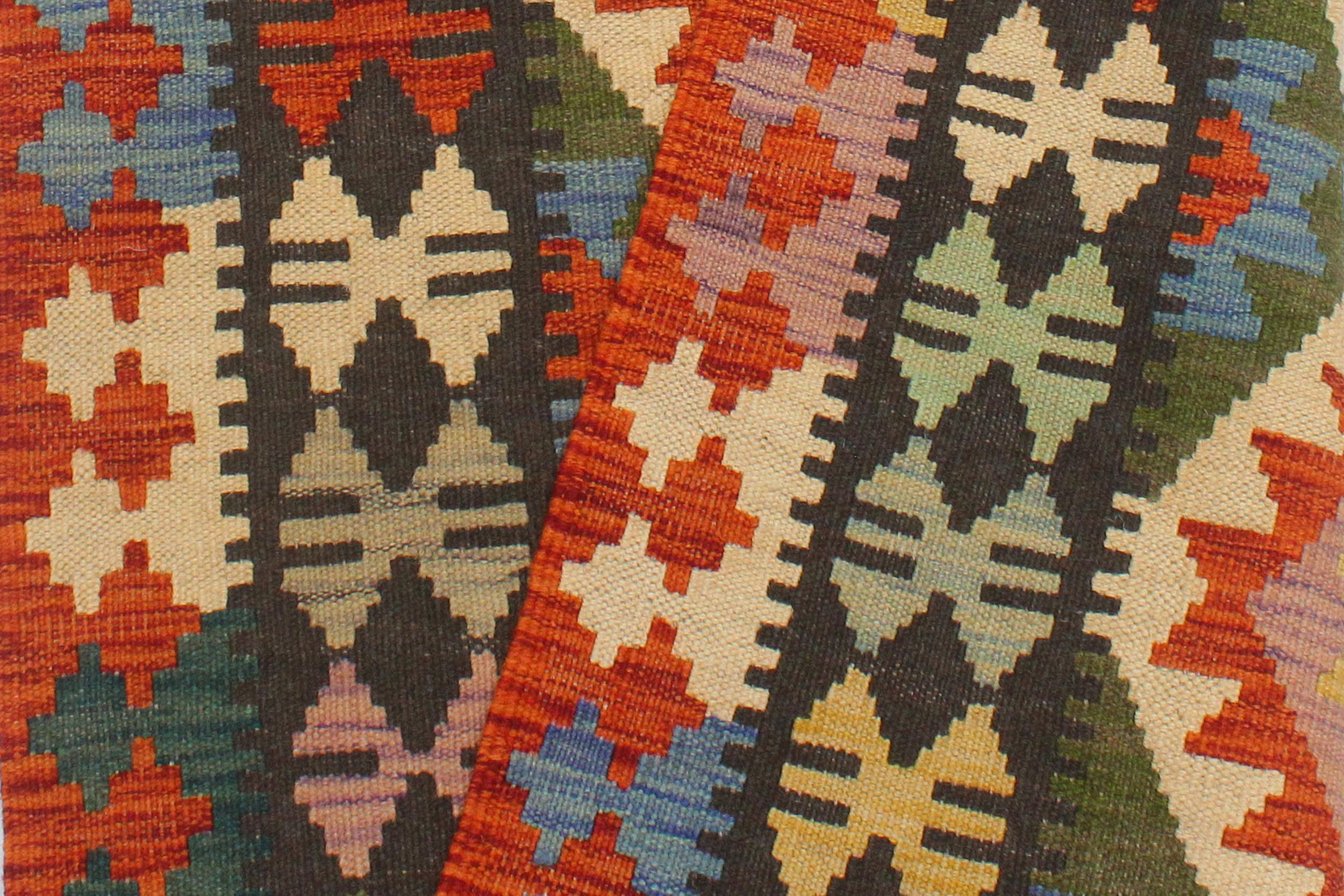 handmade Geometric Kilim Rust Charcoal Hand-Woven RECTANGLE 100% WOOL area rug 3' x 4'