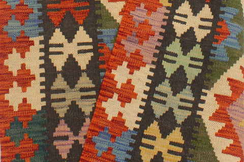 handmade Geometric Kilim Rust Charcoal Hand-Woven RECTANGLE 100% WOOL area rug 3' x 4'