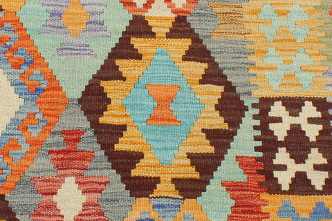 handmade Geometric Kilim Blue Rust Hand-Woven RECTANGLE 100% WOOL area rug 3 x 4