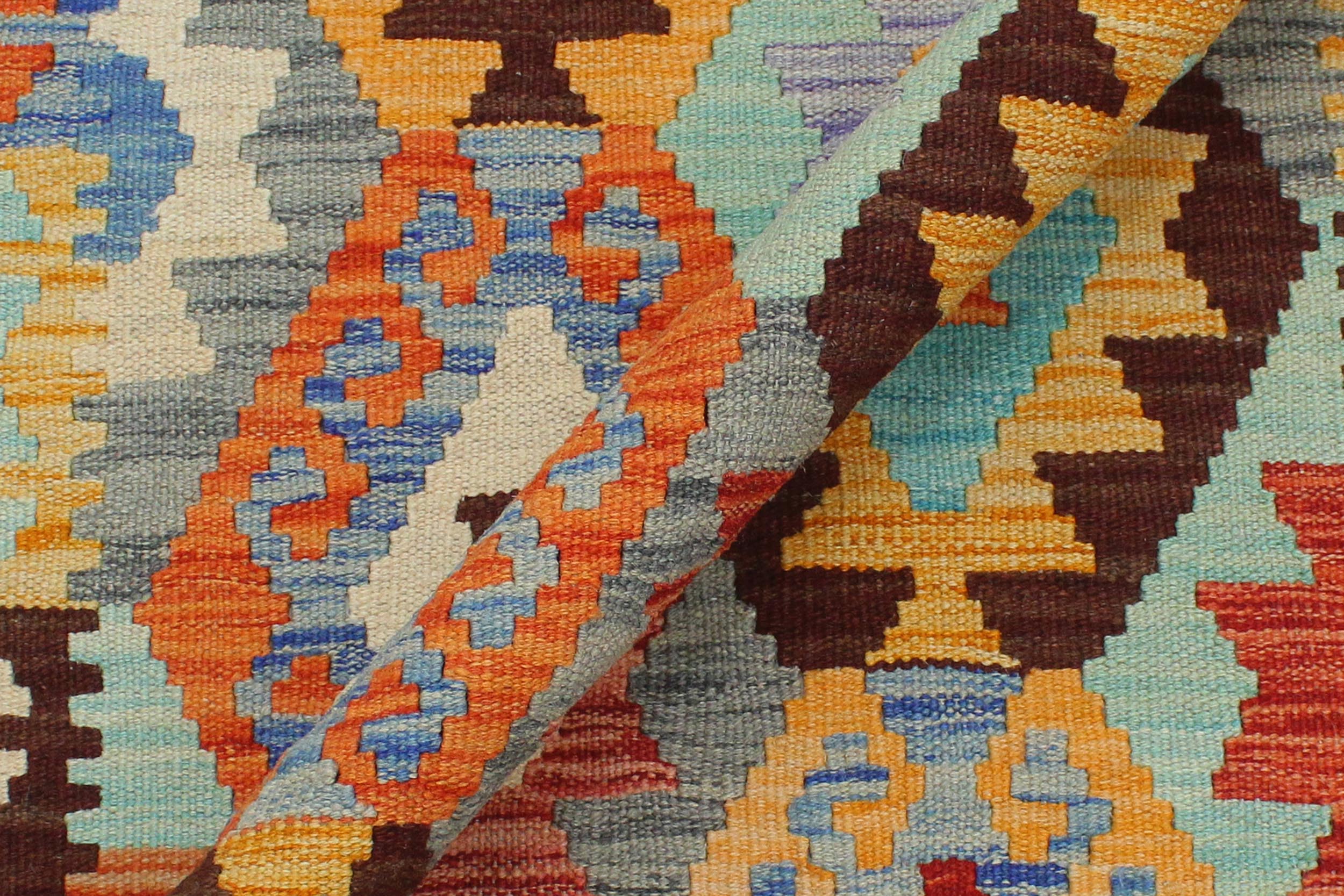 handmade Geometric Kilim Blue Rust Hand-Woven RECTANGLE 100% WOOL area rug 3 x 4