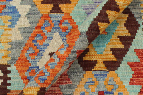 handmade Geometric Kilim Blue Rust Hand-Woven RECTANGLE 100% WOOL area rug 3 x 4