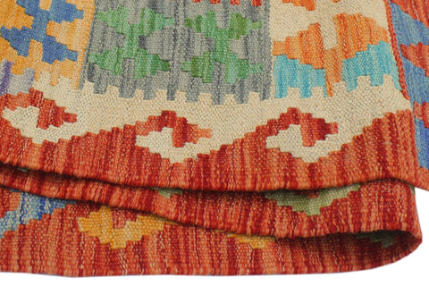 handmade Geometric Kilim Blue Rust Hand-Woven RECTANGLE 100% WOOL area rug 3 x 4