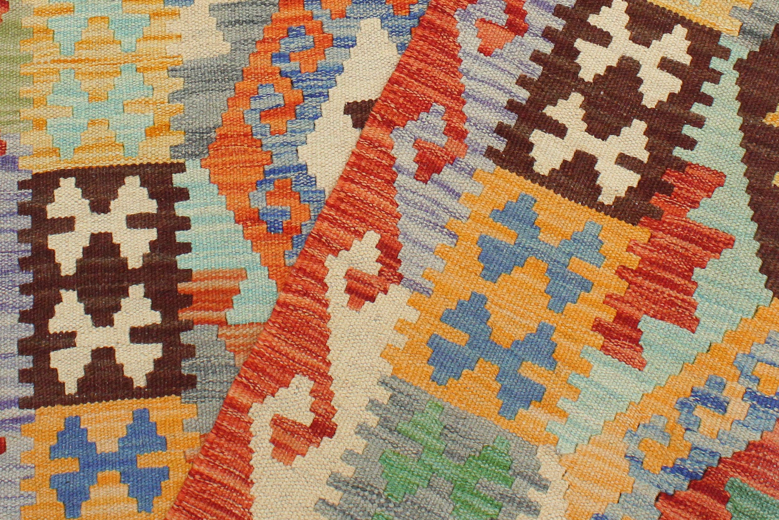 handmade Geometric Kilim Blue Rust Hand-Woven RECTANGLE 100% WOOL area rug 3 x 4