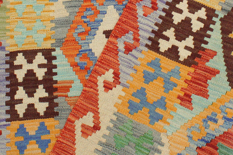 handmade Geometric Kilim Blue Rust Hand-Woven RECTANGLE 100% WOOL area rug 3 x 4