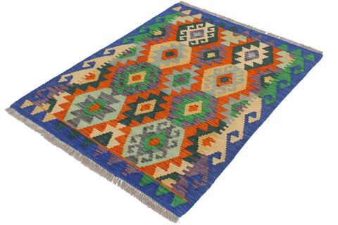 handmade Geometric Kilim Rust Blue Hand-Woven RECTANGLE 100% WOOL area rug 3 x 3
