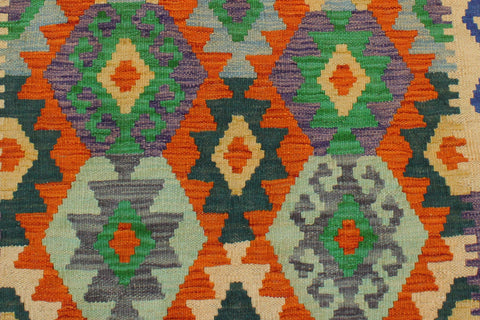 handmade Geometric Kilim Rust Blue Hand-Woven RECTANGLE 100% WOOL area rug 3 x 3