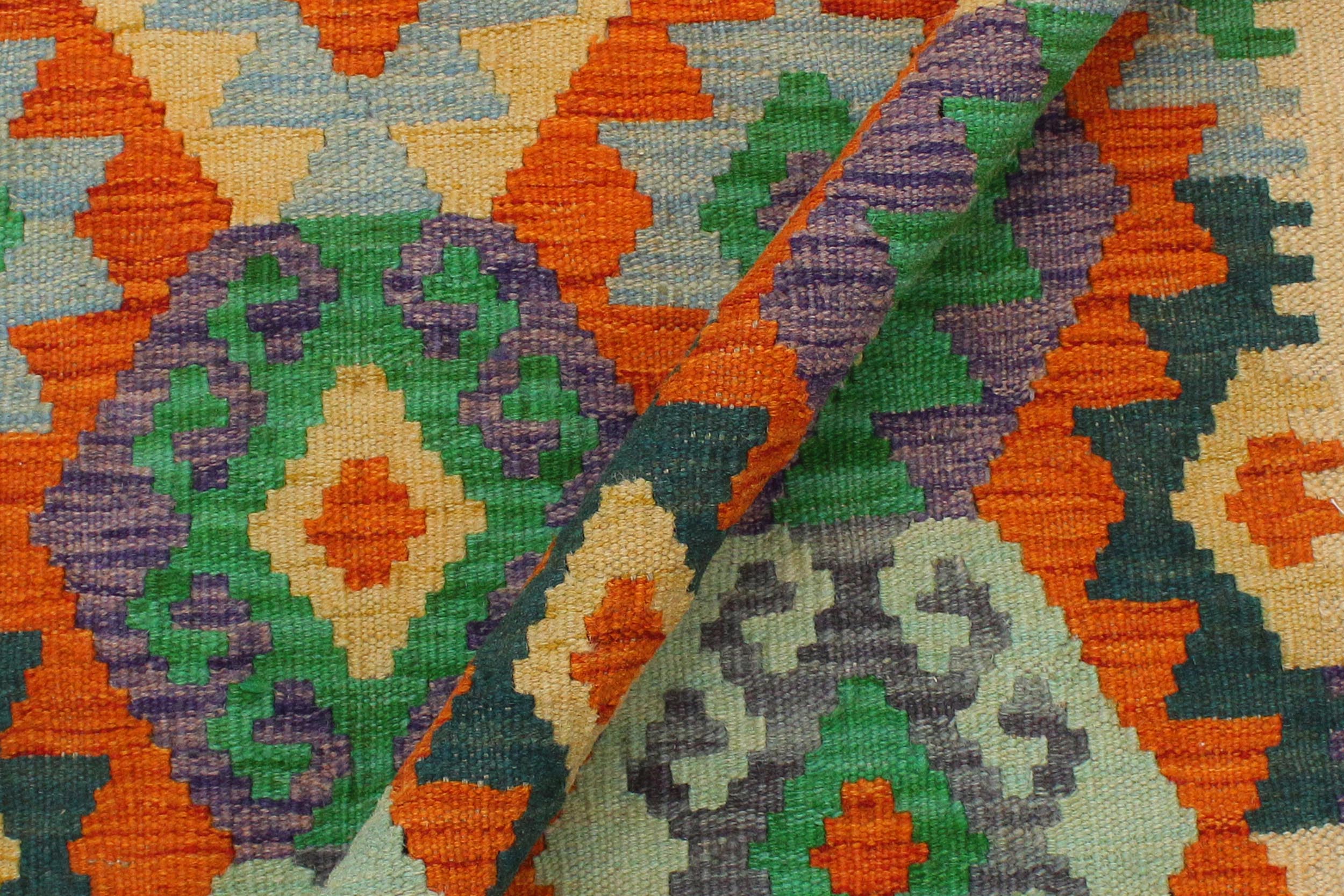 handmade Geometric Kilim Rust Blue Hand-Woven RECTANGLE 100% WOOL area rug 3 x 3