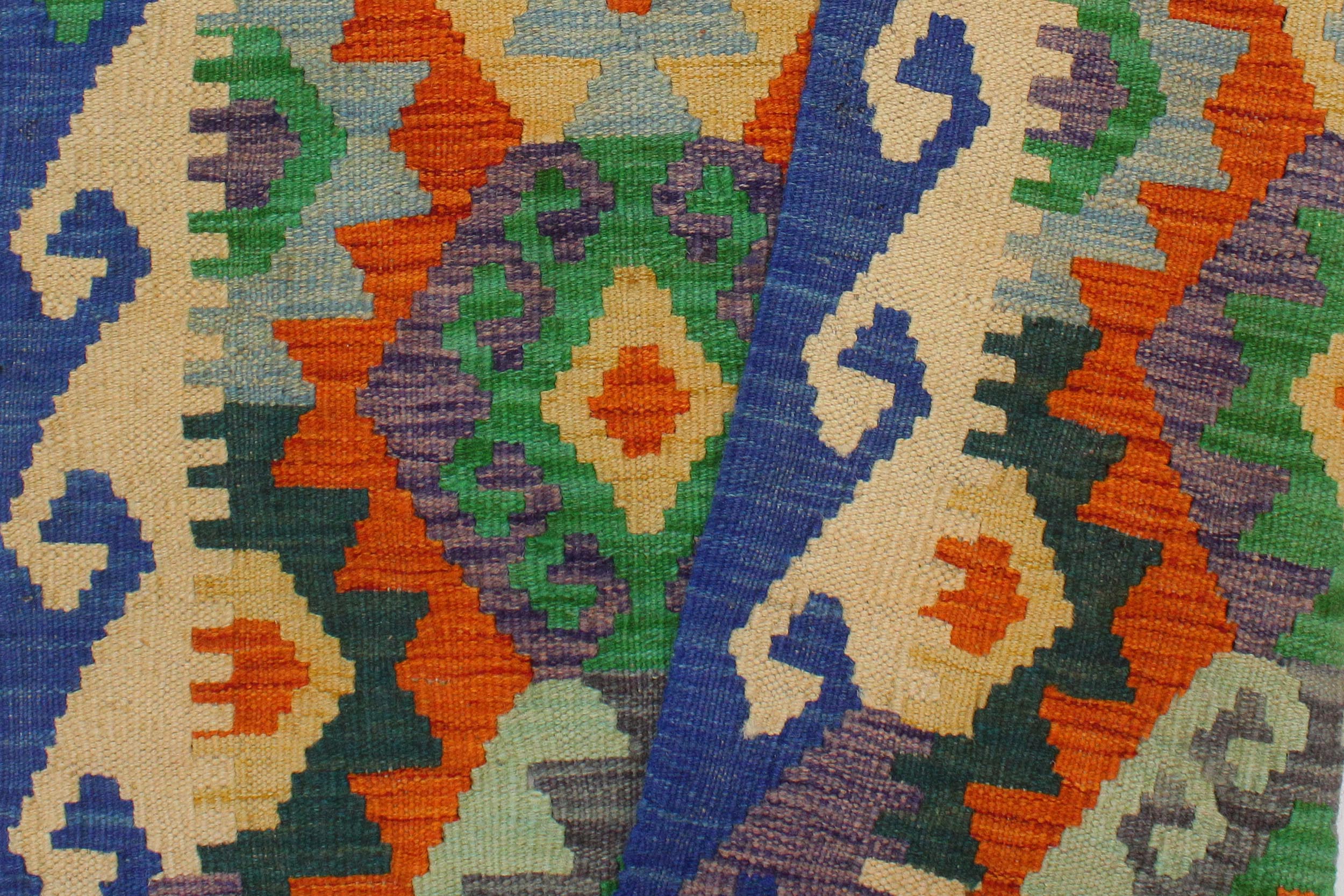 handmade Geometric Kilim Rust Blue Hand-Woven RECTANGLE 100% WOOL area rug 3 x 3