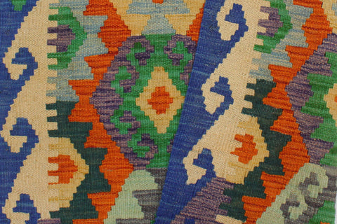 handmade Geometric Kilim Rust Blue Hand-Woven RECTANGLE 100% WOOL area rug 3 x 3