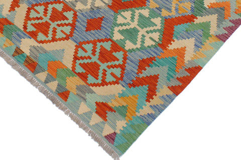 handmade Geometric Kilim Rust Blue Hand-Woven RECTANGLE 100% WOOL area rug 4 x 5