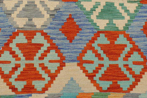 handmade Geometric Kilim Rust Blue Hand-Woven RECTANGLE 100% WOOL area rug 4 x 5