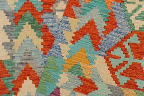 handmade Geometric Kilim Rust Blue Hand-Woven RECTANGLE 100% WOOL area rug 4 x 5
