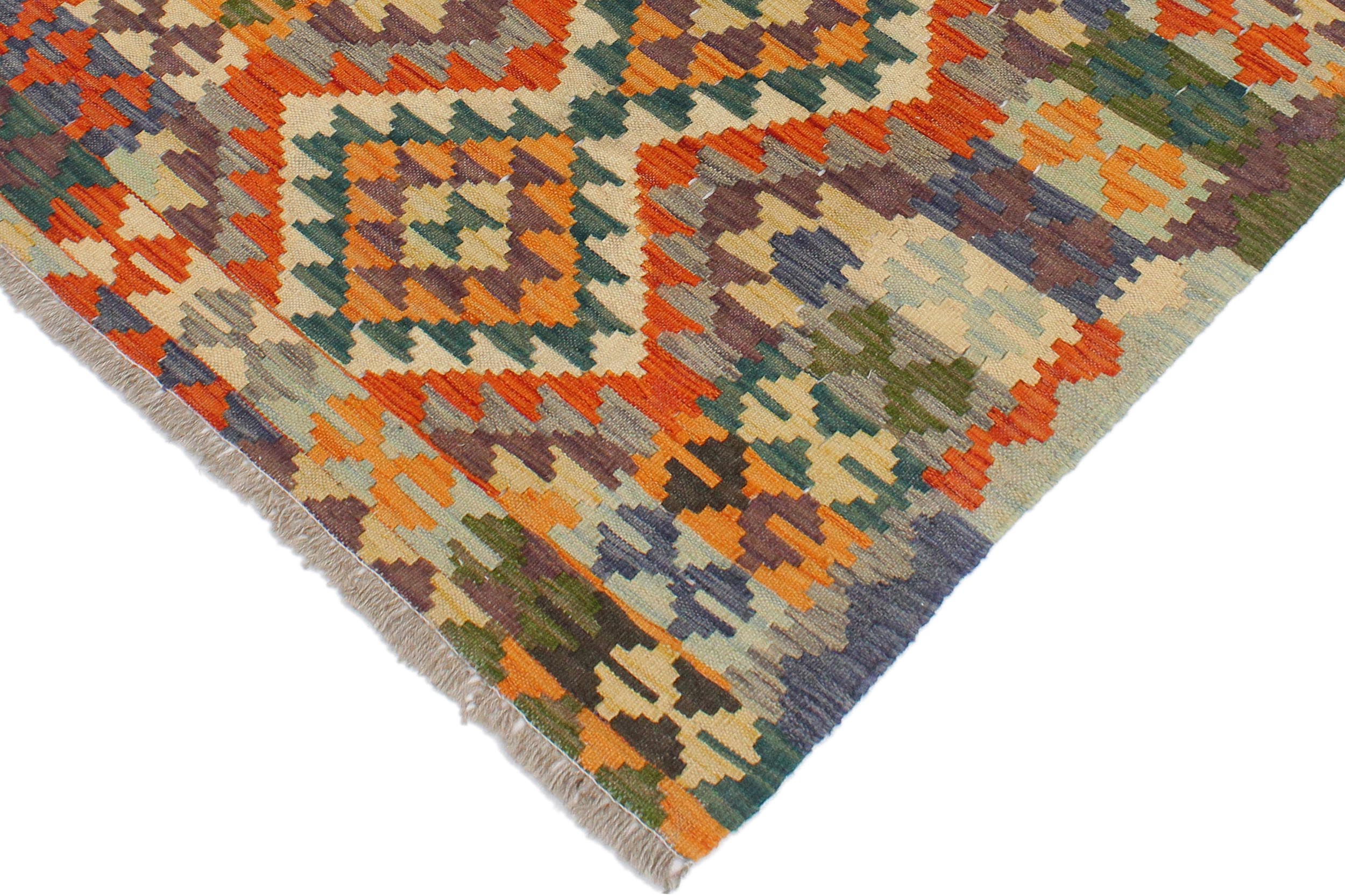 handmade Geometric Kilim Rust Blue Hand-Woven RECTANGLE 100% WOOL area rug 3' x 4'